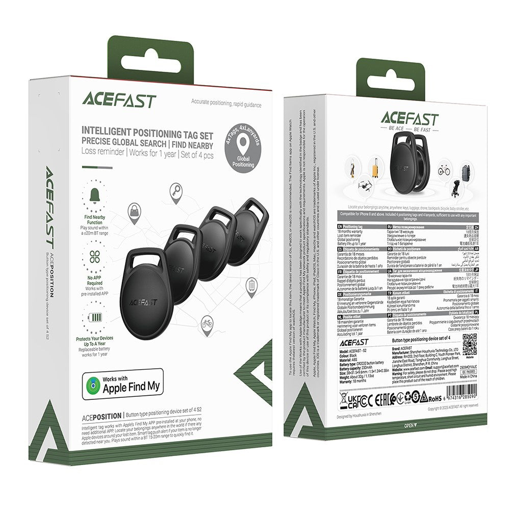 Acefast SmartTag S2 για iOS Series, Σετ 4 τεμαχίων, Μαύρο
