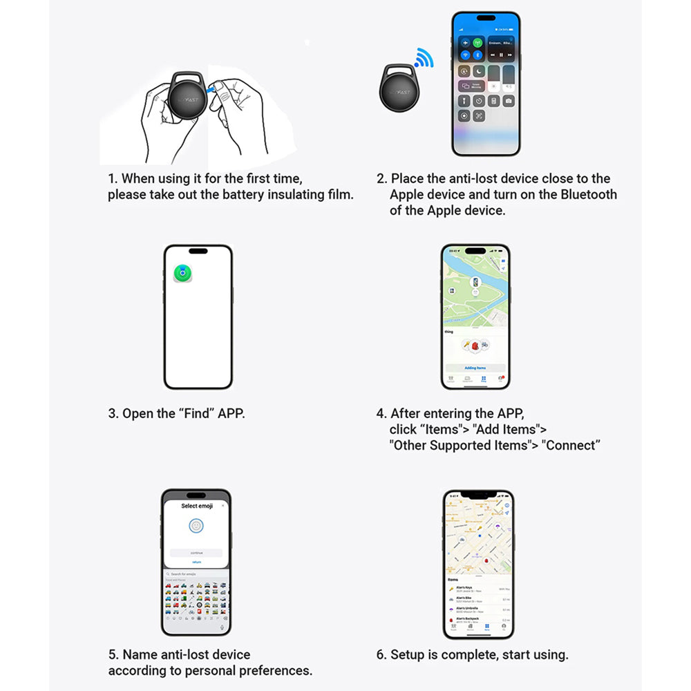 Acefast SmartTag S2 για iOS Series, Σετ 4 τεμαχίων, Μαύρο