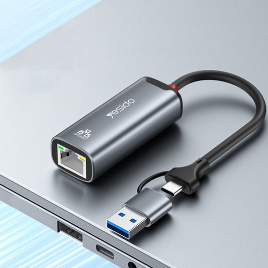 Κάρτα Δικτύου Yesido HB26, RJ45, USB / USB-C, Γκρι