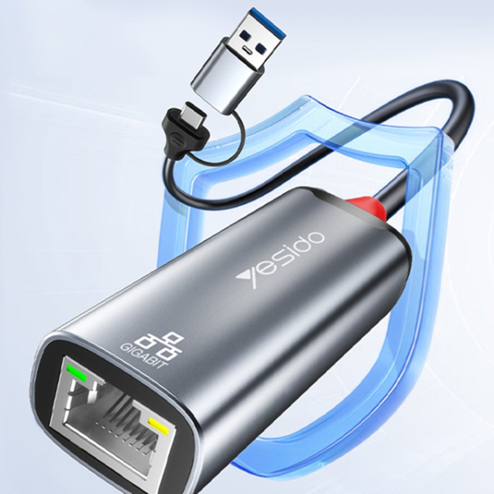 Κάρτα Δικτύου Yesido HB26, RJ45, USB / USB-C, Γκρι