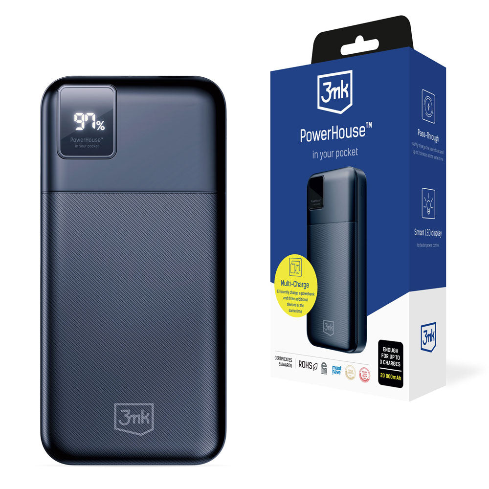 Εξωτερική Μπαταρία 3MK PowerHouse, 20000mAh, 22.5W, QC + PD, 1 x USB-A - 1 x USB-C, Μαύρη