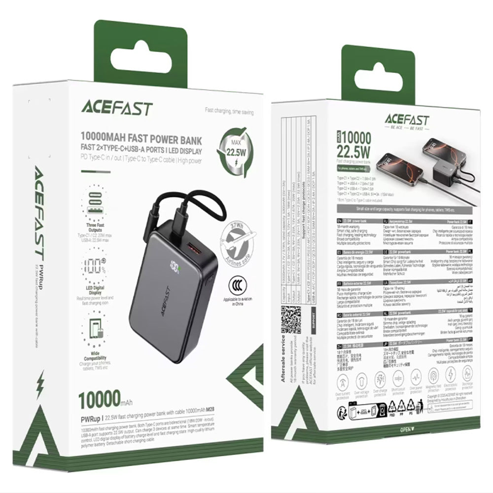 Εξωτερική Μπαταρία Acefast M28, 10000mAh, 22.5W, QC + PD, 1 x USB-A - 2 x USB-C, Μαύρη