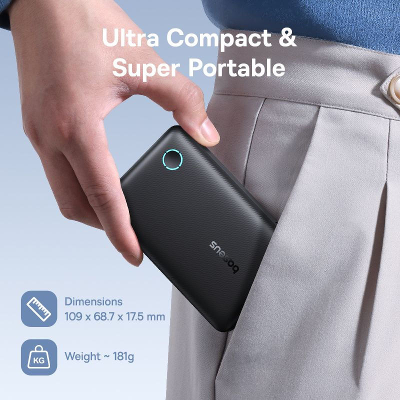 Εξωτερική Μπαταρία Baseus EnerFill FP11, 10000mAh, 15W, 1 x USB-A - 1 x USB-C, Μαύρο P1008210C123