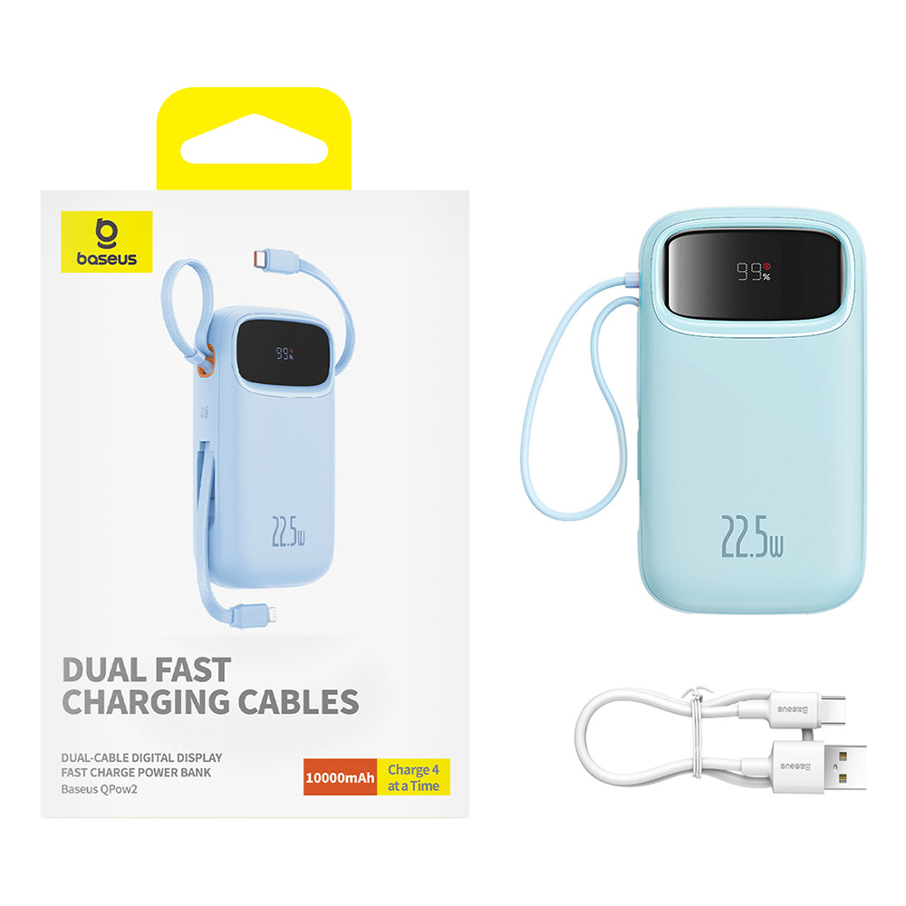 Baseus Qpow Pro+ External Battery, 10000mAh, 22.5W, QC + PD, 1 x Lightning - 1 x USB-A - 2 x USB-C, Blue P10055003313-00