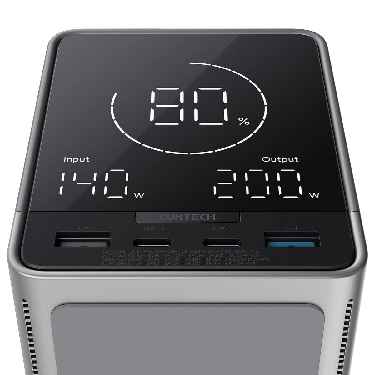 Εξωτερική Μπαταρία Cuktech, 40000mAh, 300W, QC + PD + FQI, 1 x QI - 2 x USB-A - 2 x USB-C, Μαύρη CUKP01CTEUSL