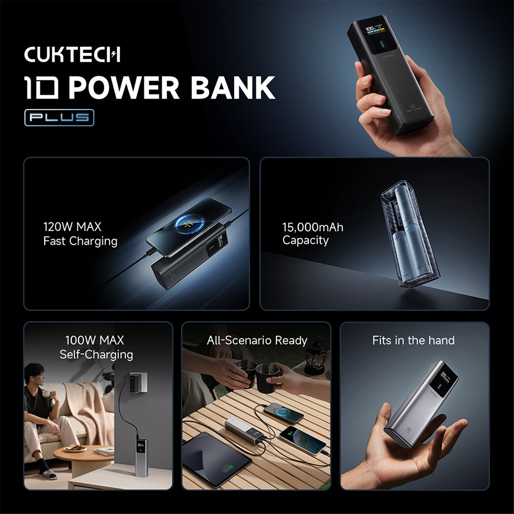 Εξωτερική Μπαταρία Cuktech PB150P, 15000mAh, 120W, QC + PD, 1 x USB-A - 2 x USB-C, Γκρι CKPB150POSGR