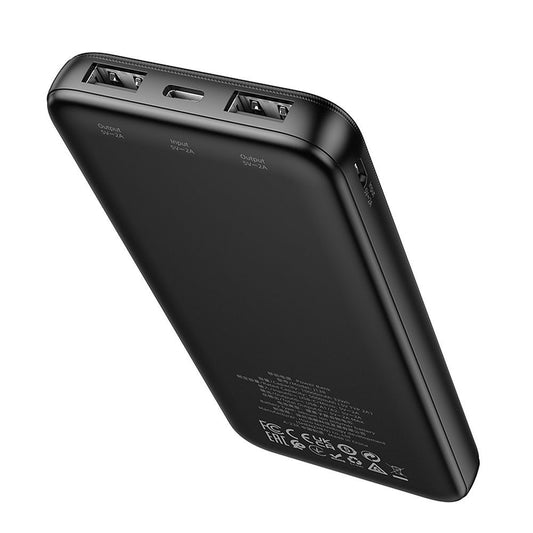 HOCO J128 External Battery, 10000mAh, 10W, 2 x USB-A, Black
