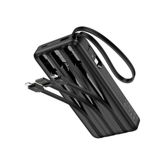 HOCO J146 External Battery, 10000mAh, 10W, 1 x Lightning - 1 x microUSB - 1 x USB-A - 1 x USB-C, Black