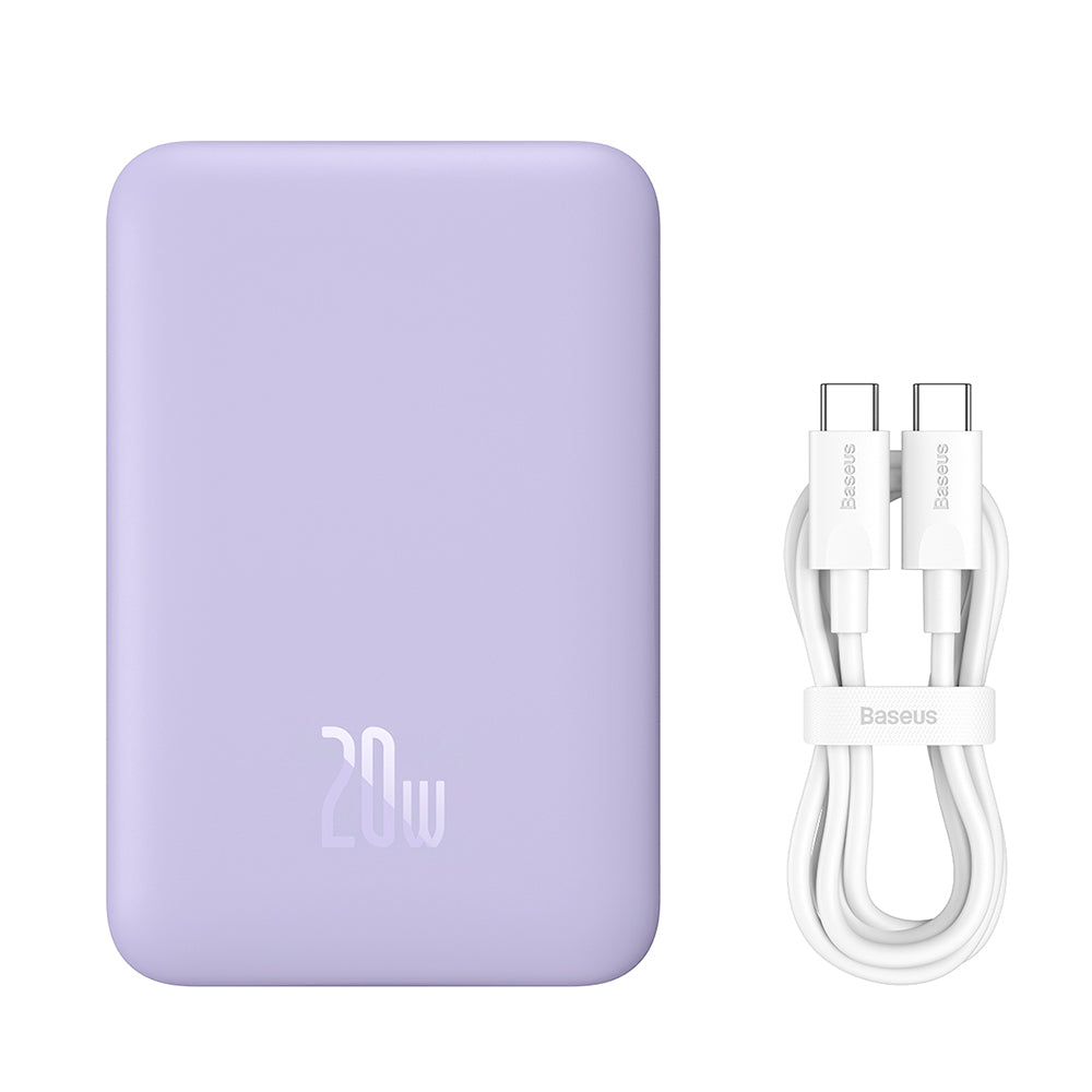 Baseus Magnetic Mini Wireless External Battery, 10000mAh, 20W, PD + FQI, 1 x QI - 1 x USB-C, Purple PPCX110105
