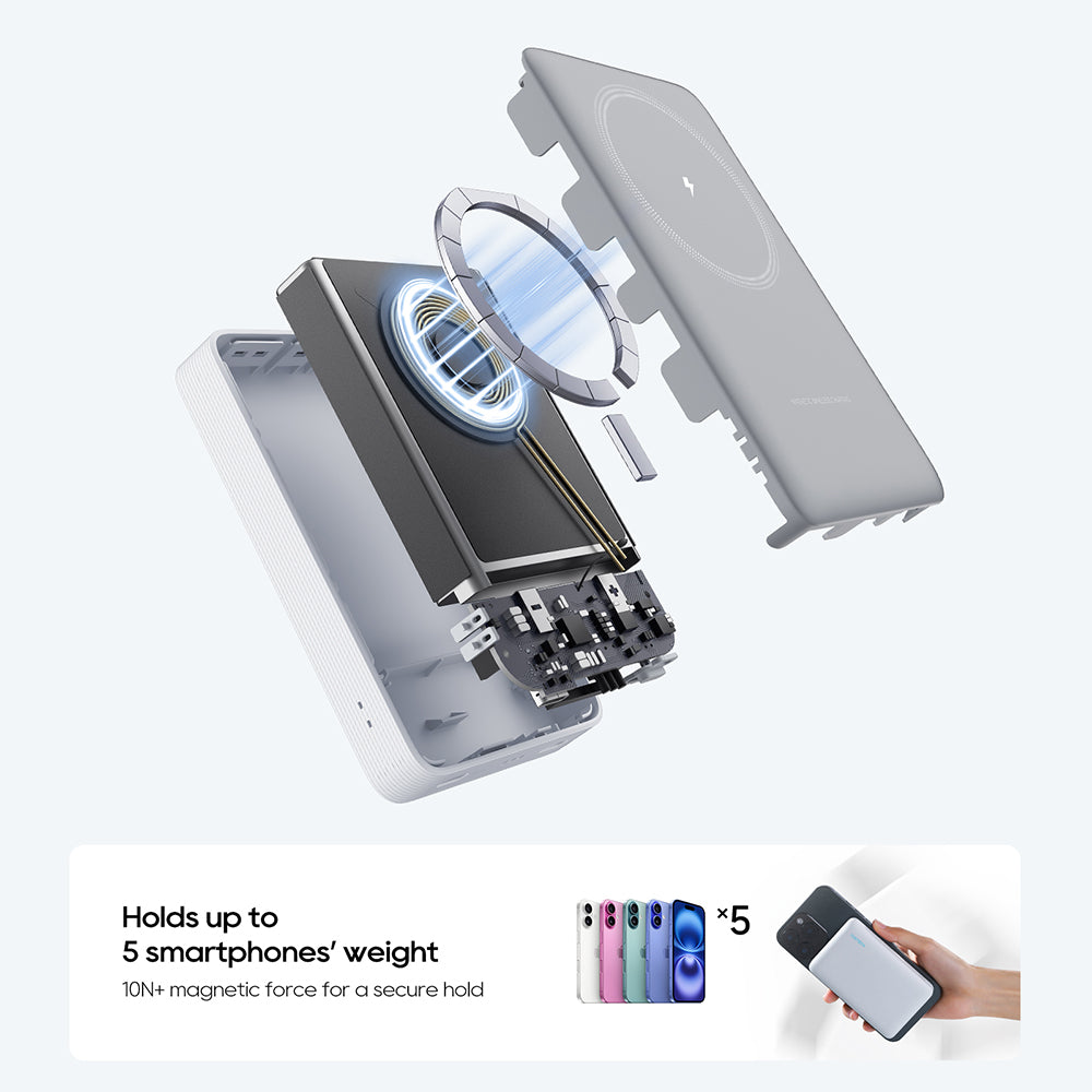 Ασύρματη Εξωτερική Μπαταρία Cuktech WPB100N, 10000mAh, 20W, PD + FQI, 1 x QI - 1 x USB-C, Λευκή CKWPB100NGLGR