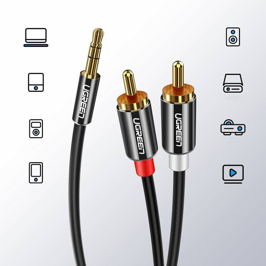 Καλώδιο Ήχου 3.5mm - 2 x RCA UGREEN AV116, 2m, Μαύρο
