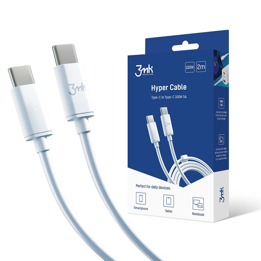 Καλώδιο Δεδομένων και Φόρτισης USB-C - USB-C 3MK Hyper, 100W, 2m, Λευκό