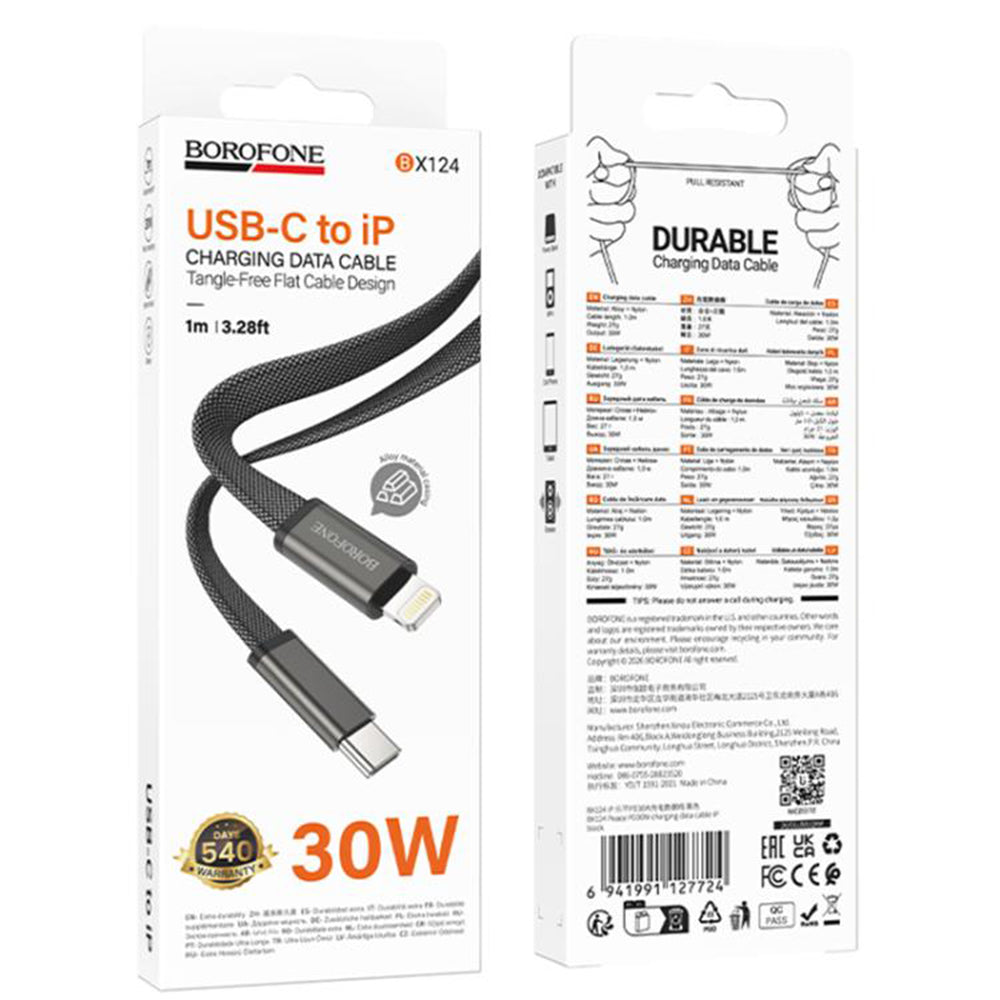 Καλώδιο Δεδομένων και Φόρτισης USB-C - Lightning Borofone BX124 Peace, 30W, 1m, Μαύρο