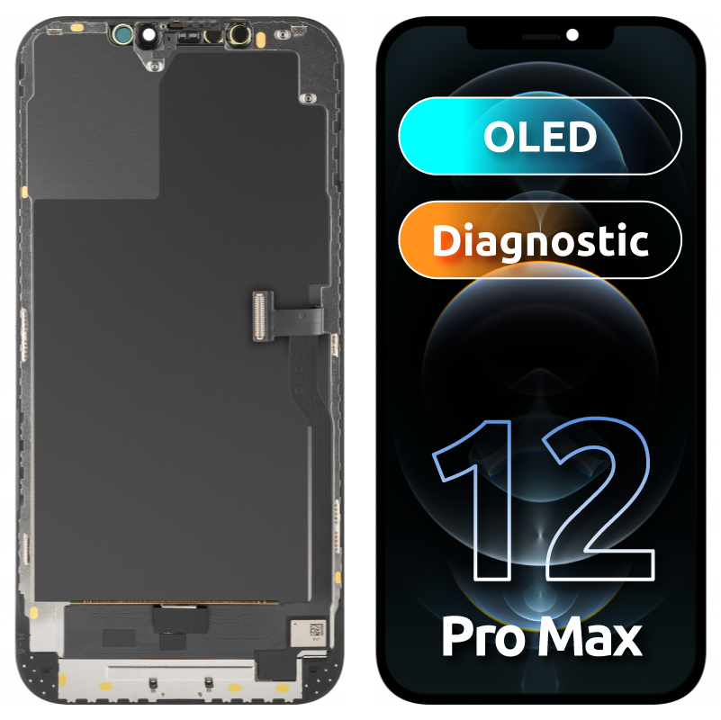Οθόνη αφής MP συμβατή με Apple iPhone 12 Pro Max, με Πλαίσιο, Έκδοση OLED Diagnostic, Μαύρη