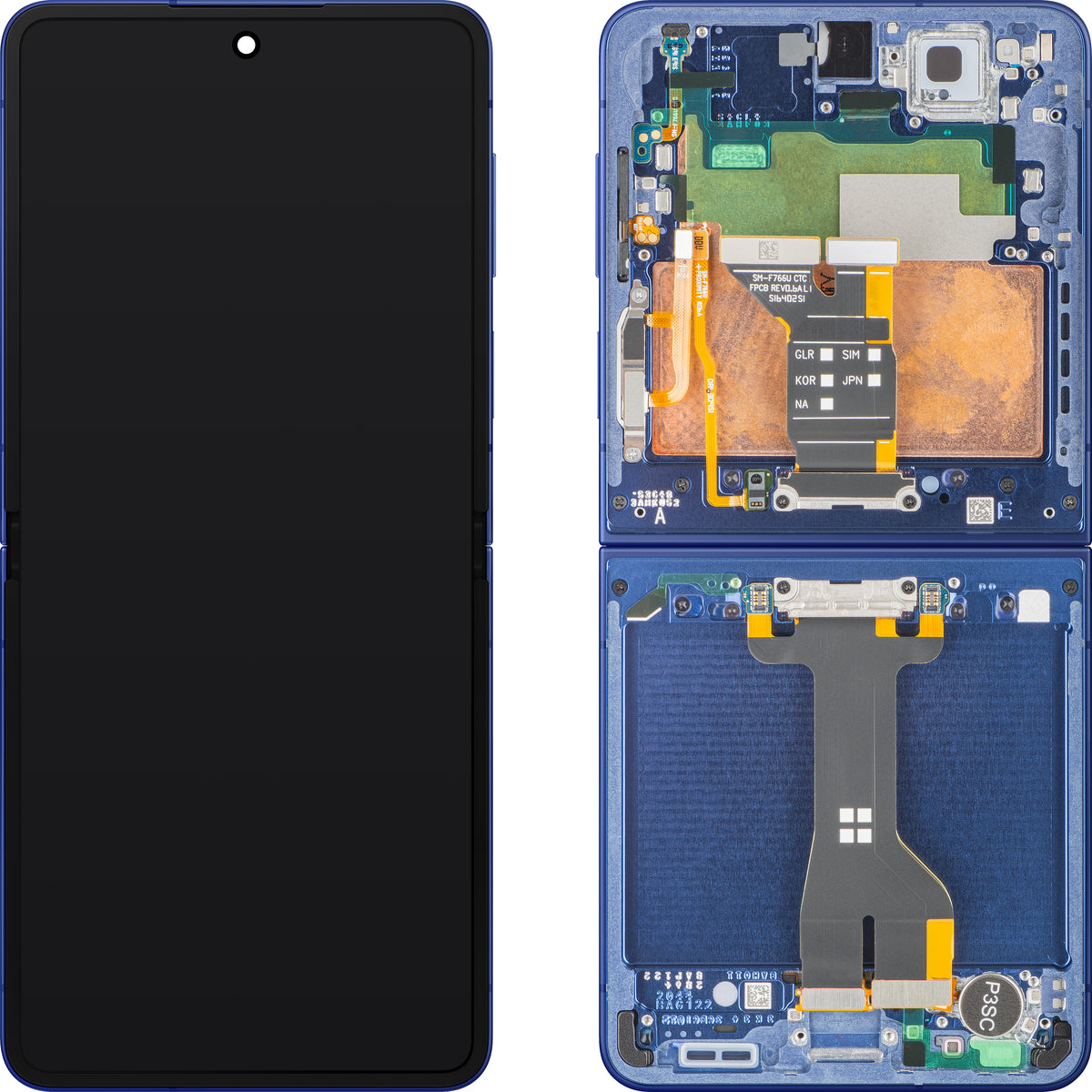 Samsung Galaxy Z Flip7 F766 Display with Touchscreen, With Frame, Under Inner, Blue (Blue Shadow), Service Pack GH82-37581A