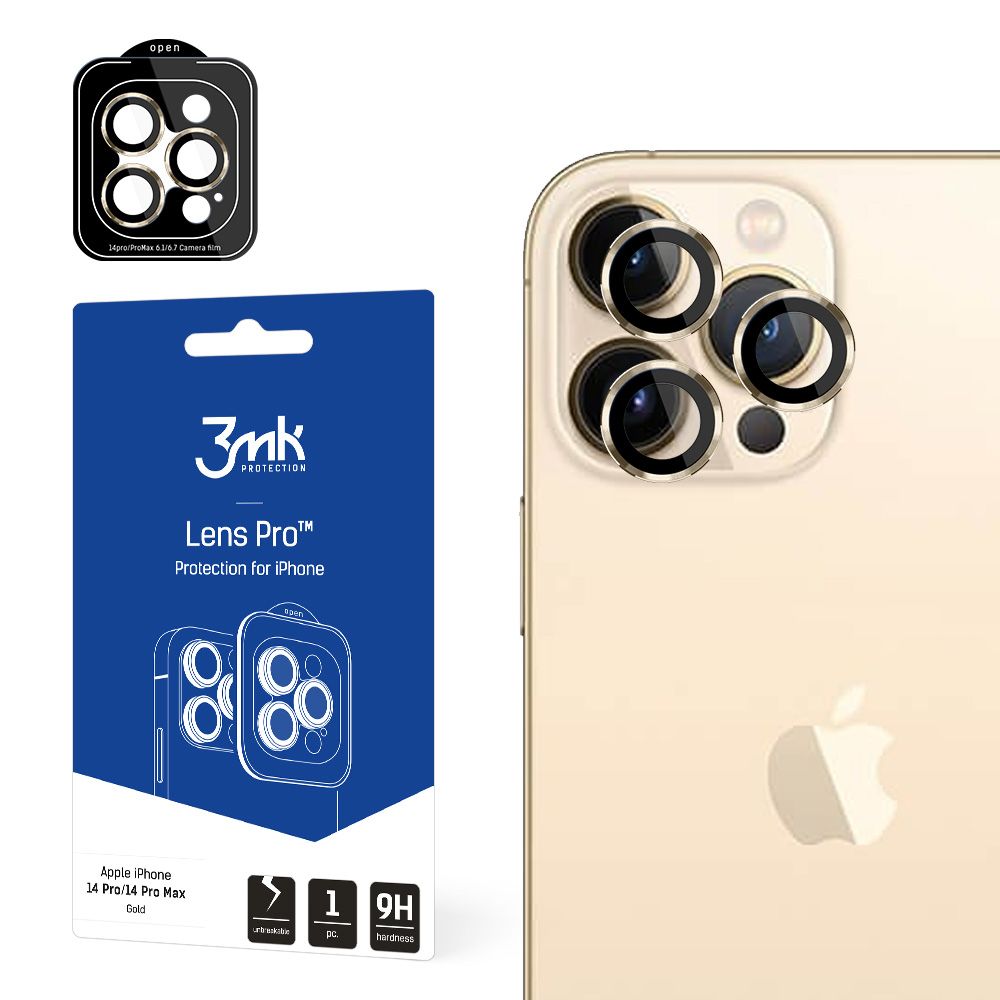 3MK Protection Pro Rear Camera Protective Film for Apple iPhone 14 Pro Max / 14 Pro, Tempered Glass, Gold