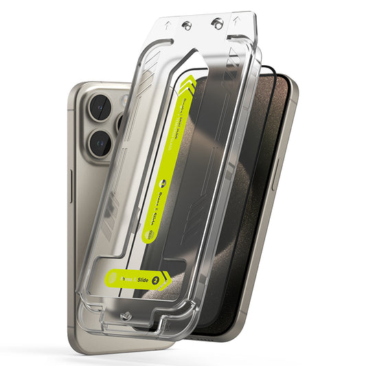 Προστατευτική Μεμβράνη Οθόνης Ringke Easy Slide για Apple iPhone 15 Pro Max, Ενισχυμένο Γυαλί, Πλήρης Κόλληση, Σετ 2 τεμαχίων, Μαύρη