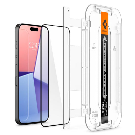 Προστατευτική Μεμβράνη Οθόνης Spigen GlastR EZ FIT HD για Apple iPhone 15, Ενισχυμένο Γυαλί, Πλήρης Κόλληση, 2.5D, Μαύρη AGL06908