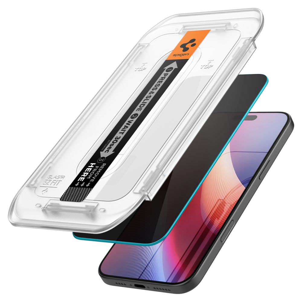 Προστατευτική Μεμβράνη Οθόνης Privacy Spigen GlastR EZ FIT για Apple iPhone 17 Pro / 17 / 16 Pro, Ενισχυμένο Γυαλί, Πλήρης Κόλληση, Σετ 2 τεμαχίων AGL07929