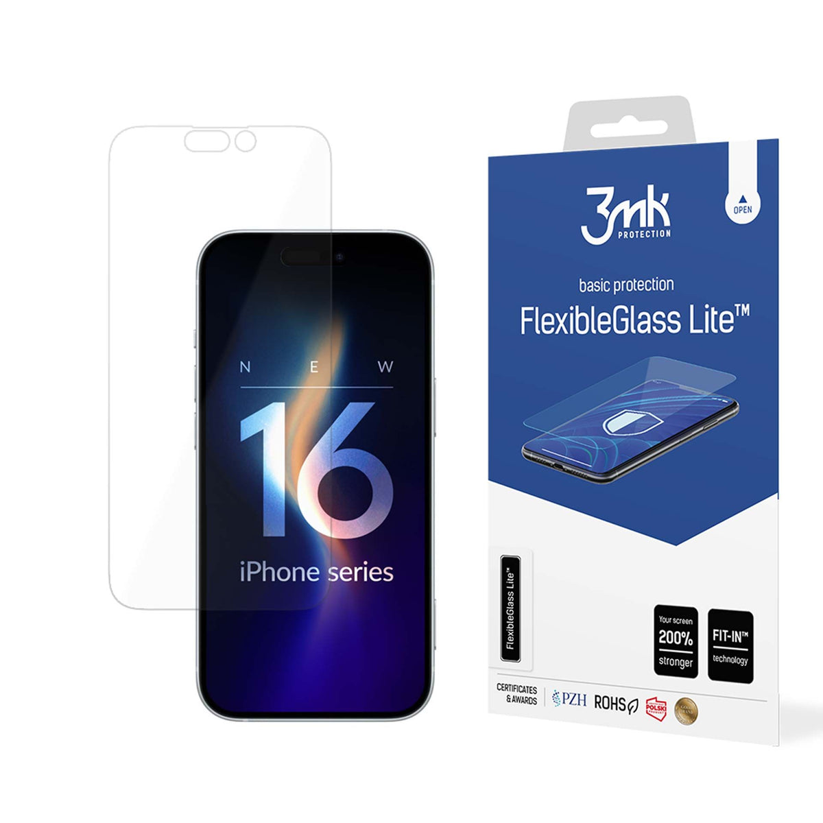 Προστατευτική μεμβράνη οθόνης 3MK FlexibleGlass Lite για Apple iPhone 16 Pro, Ευέλικτο γυαλί, Πλήρης κόλλα