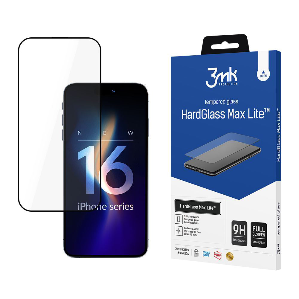 Προστατευτική μεμβράνη οθόνης 3MK HardGlass για Apple iPhone 16 Pro Max, Ασφαλισμένο γυαλί, Πλήρης κόλλα, Μαύρο
