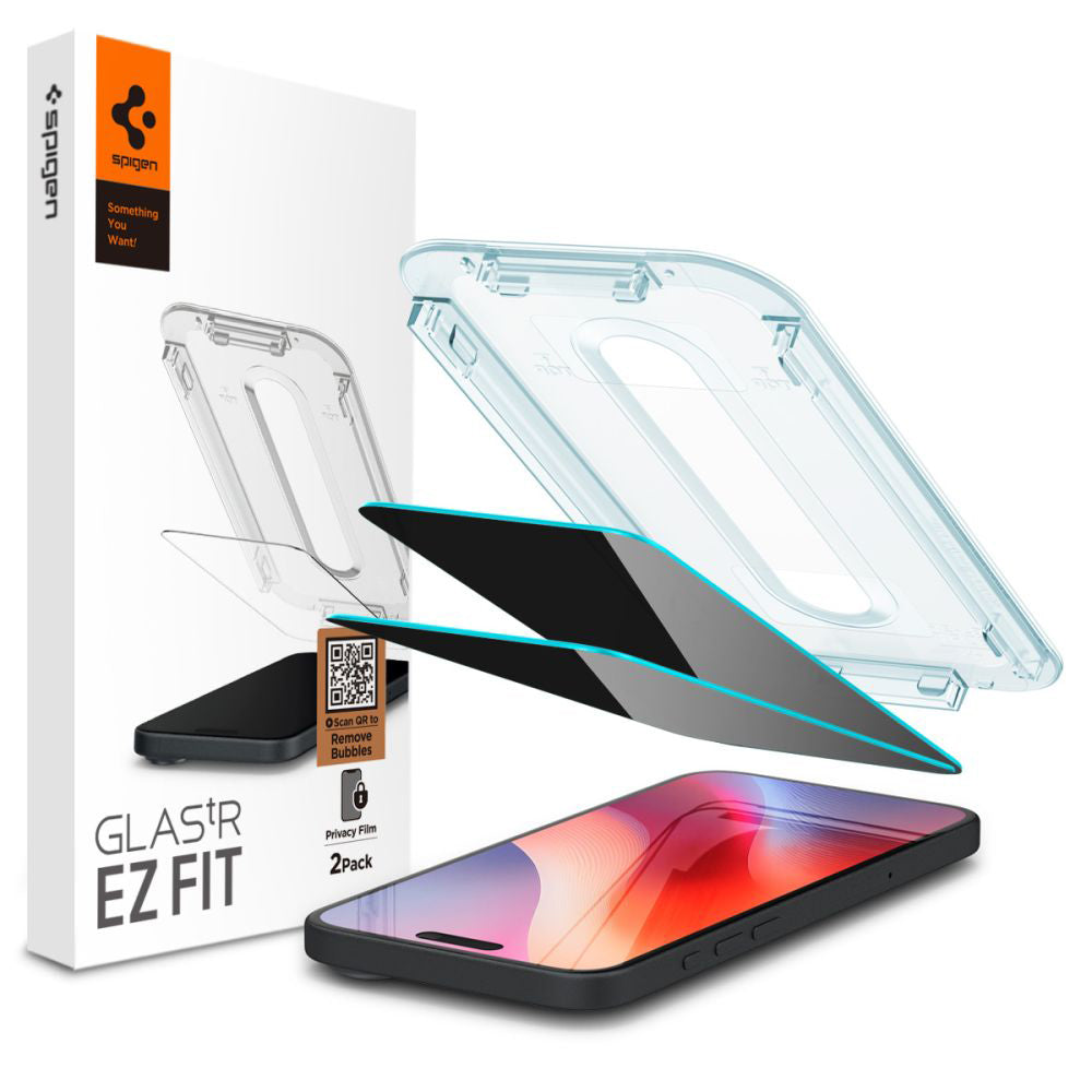 Spigen GlastR EZ FIT Privacy Screen Protector for Apple iPhone 16 / 15, Tempered Glass, Full Glue, Set of 2 pieces AGL06905