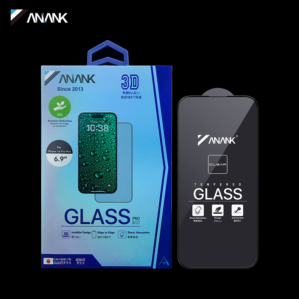 Anank 3X Reinforced Invisible Screen Protector for Apple iPhone 16 Pro, Tempered Glass, Full Glue, 3D, Black