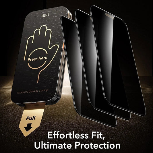 Προστατευτική μεμβράνη οθόνης Privacy ESR Armorite Pro UltraFit για Apple iPhone 18 Pro Max, Ασφαλισμένο γυαλί, Πλήρης κόλλα, Σετ 3 τεμαχίων