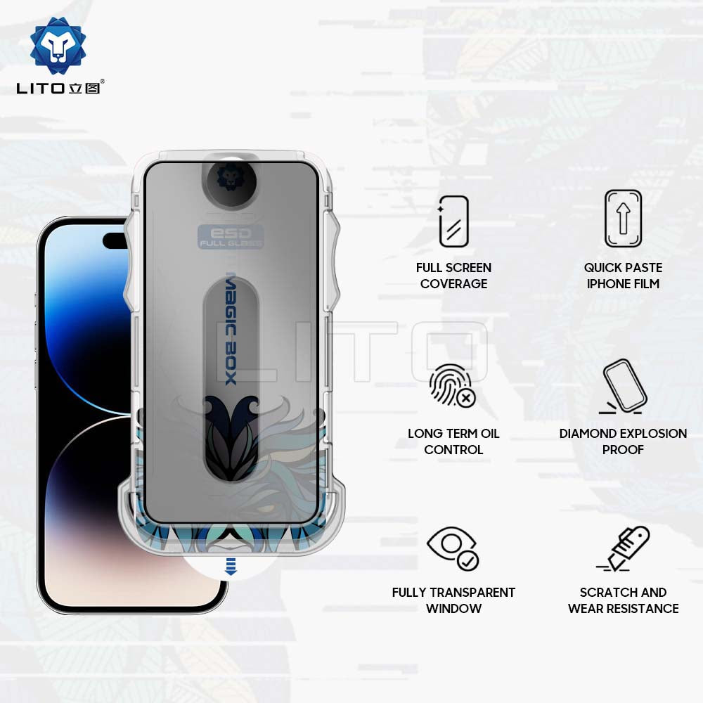 Προστατευτική μεμβράνη οθόνης Privacy Lito Magic Glass Box D+ Tools για Apple iPhone 11 Pro Max, Ασφαλισμένο γυαλί, Πλήρης κόλλα