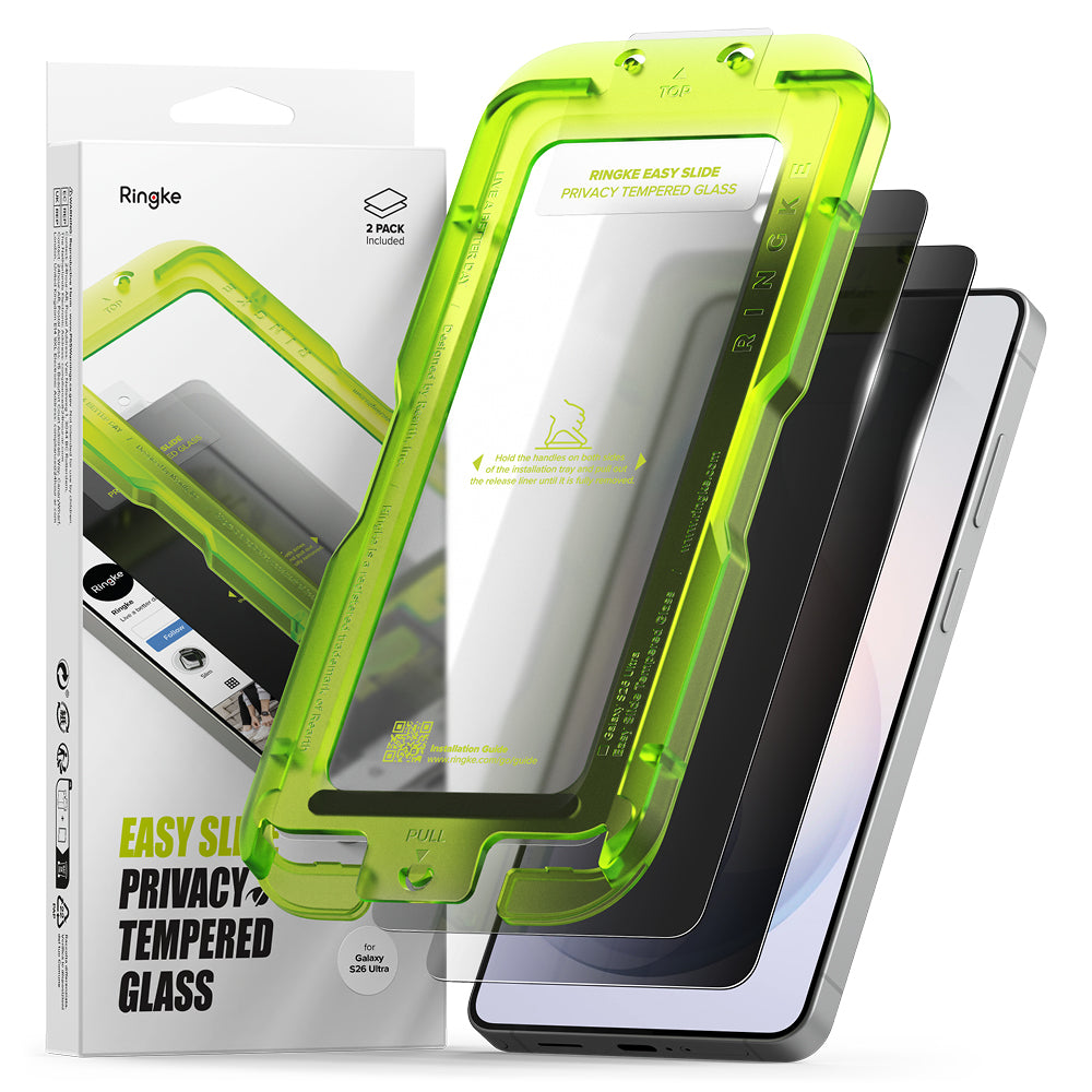 Προστατευτική Μεμβράνη Οθόνης Ringke Easy Slide για Samsung Galaxy S26 Ultra S948, Ενισχυμένο Γυαλί, Πλήρης Κόλληση, Σετ 2 τεμαχίων, Μαύρη