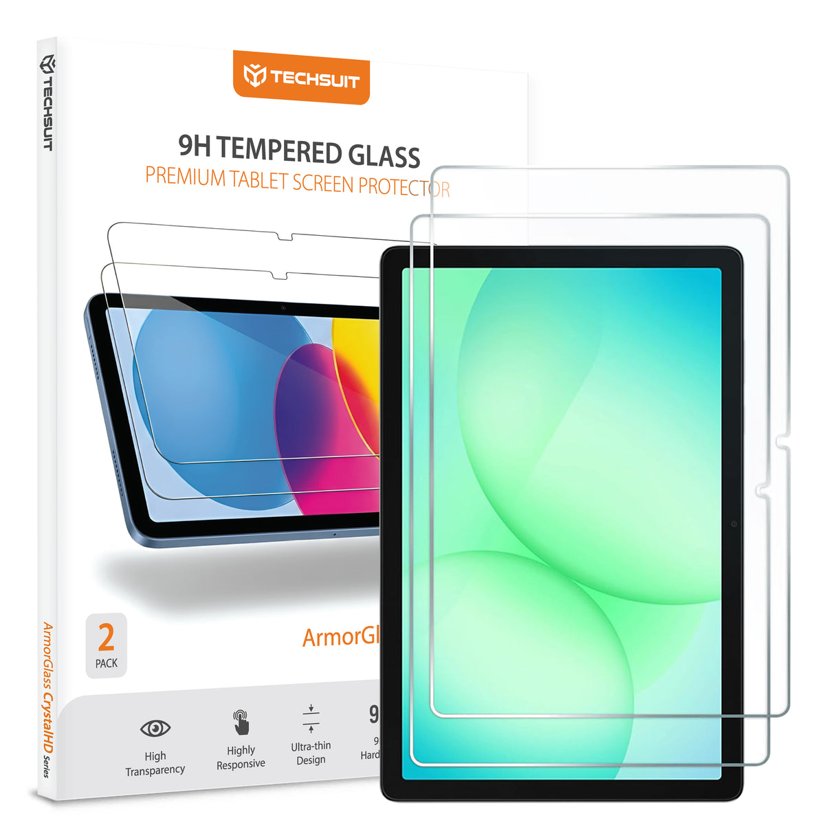 Techsuit ArmorGlass CrystalHD Screen Protector for Samsung Galaxy Tab A11+ / Tab A9+, Tempered Glass, Full Glue, Set of 2 Pieces