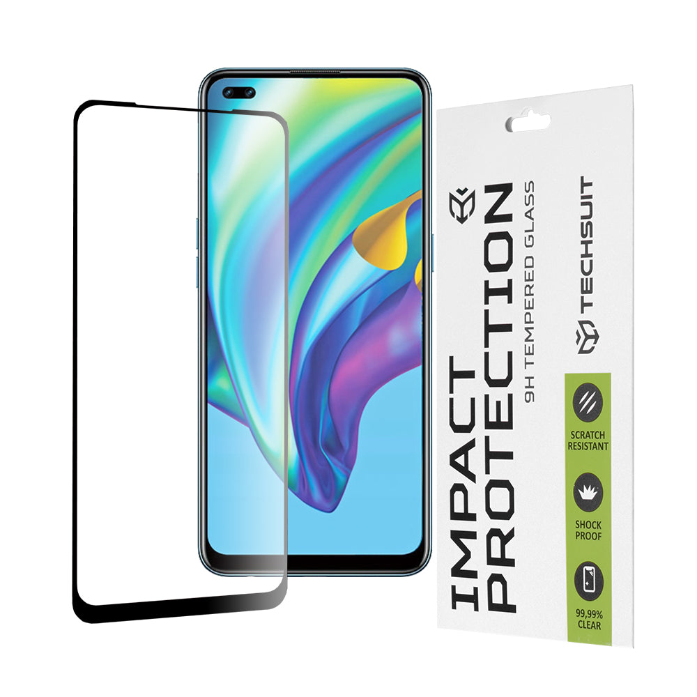Προστατευτική μεμβράνη οθόνης Techsuit για Oppo Reno4 Lite, Ασφαλισμένο γυαλί, Full Glue, 111D, Μαύρο