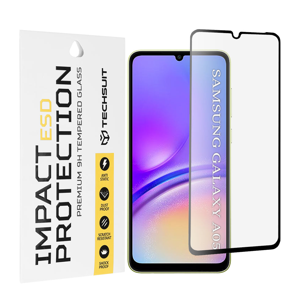 Techsuit Screen Protector Film for Samsung Galaxy A05 A055, Tempered Glass, Full Glue, Black