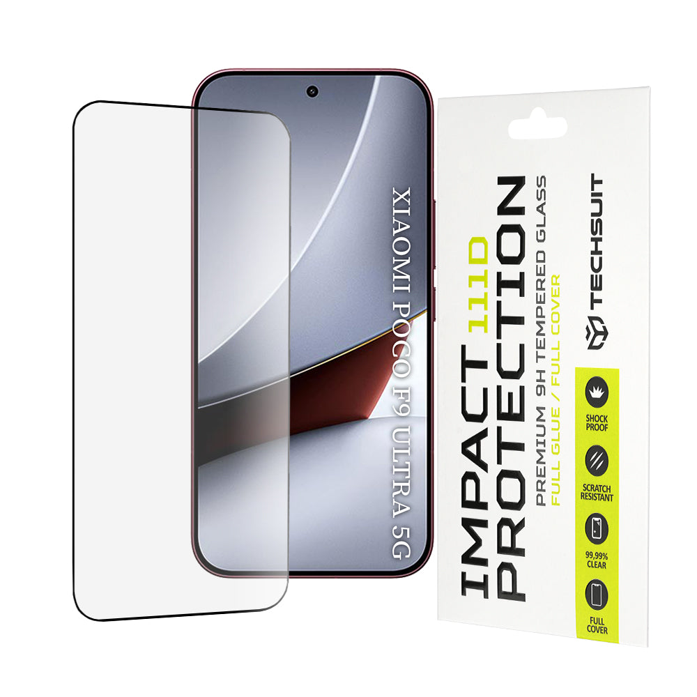 Techsuit Screen Protector Film for Xiaomi Poco F9 Ultra, Tempered Glass, Full Glue, 111D, Black