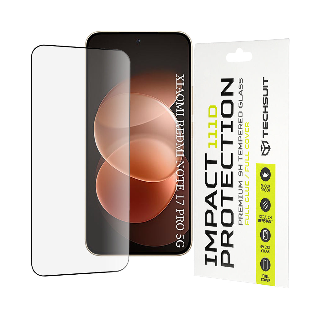 Προστατευτική μεμβράνη οθόνης Techsuit για Xiaomi Redmi Note 17 Pro / Note 17 Pro Max, Ασφαλισμένο γυαλί, Πλήρης κόλλα, 111D, Μαύρο