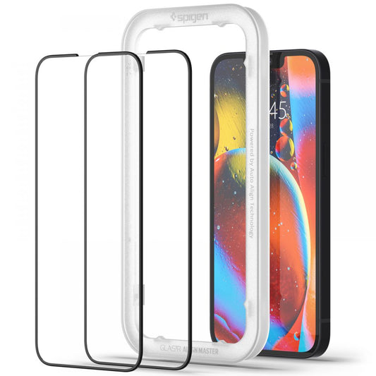 Προστατευτική Μεμβράνη Οθόνης Spigen GlastR Align Master για Apple iPhone 17e / 16e / 14, Ενισχυμένο Γυαλί, Πλήρης Κόλληση, Σετ 2 τεμαχίων, Μαύρη AGL03387