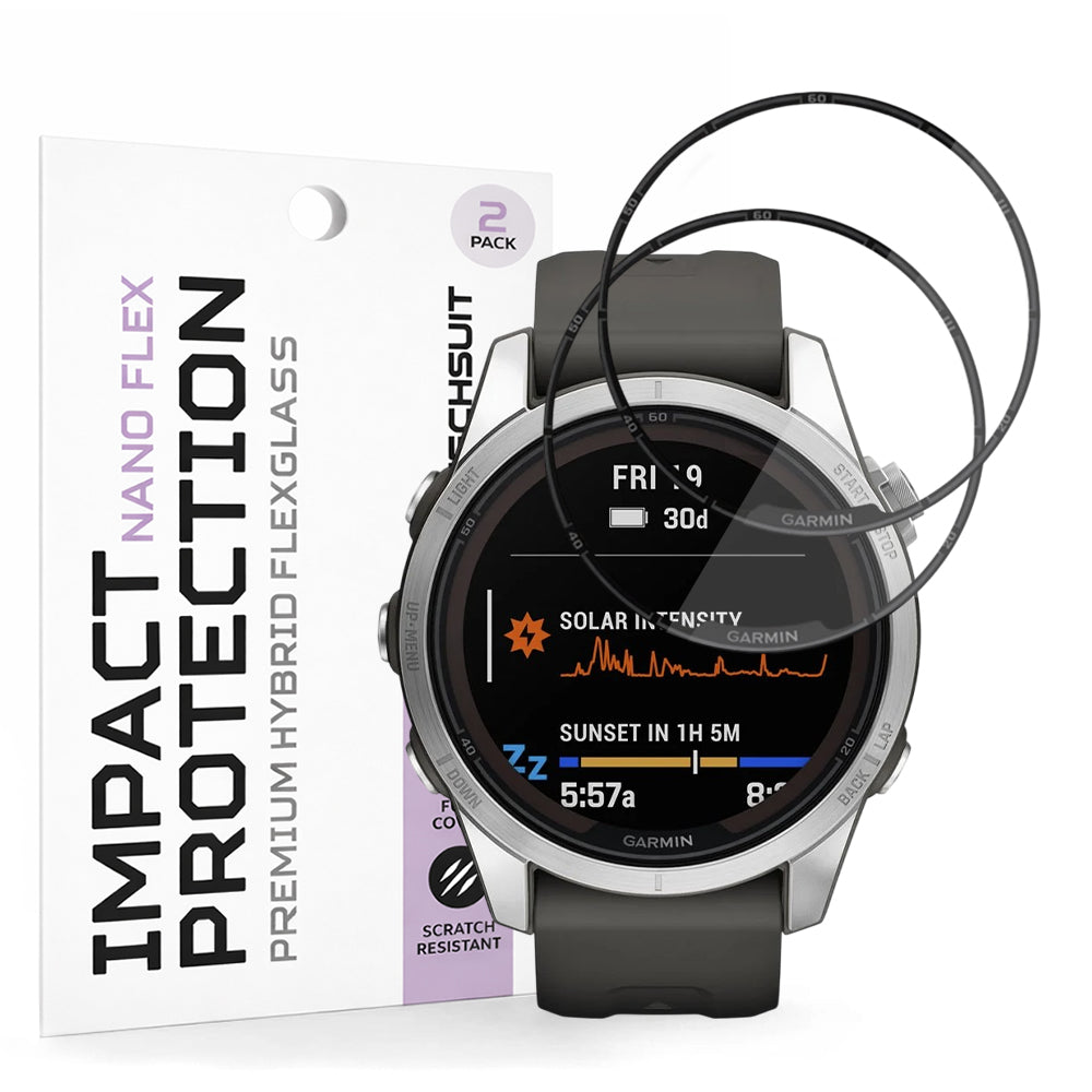 Techsuit Nano Flex Protection Film for Garmin Fenix 7S Pro Solar, Set of 2 pieces, Plastic, Black