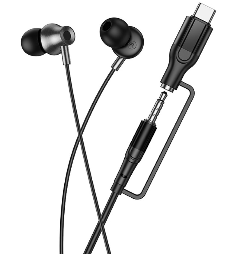 Handsfree 3.5mm / USB-C HOCO M119A, Black