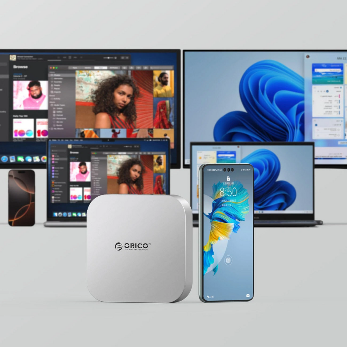 Πολυλειτουργικός Hub Orico MiniLink M49P για Apple Mac Mini M4 / Mini M4 Pro, 9σε1, Ασημί