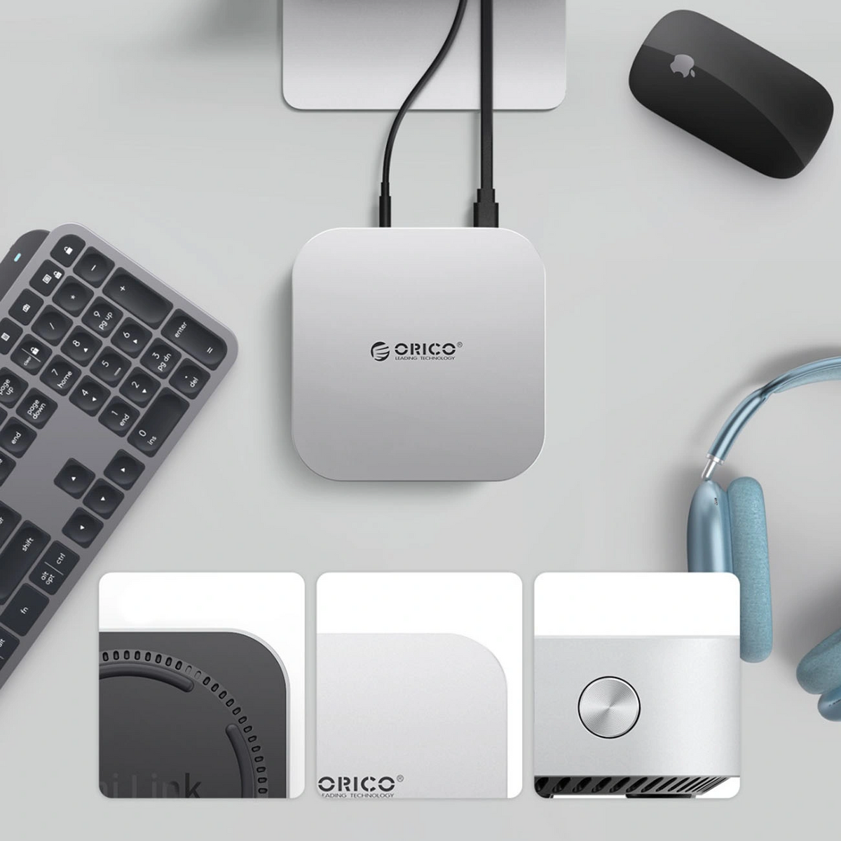 Πολυλειτουργικός Hub Orico MiniLink M49P για Apple Mac Mini M4 / Mini M4 Pro, 9σε1, Ασημί