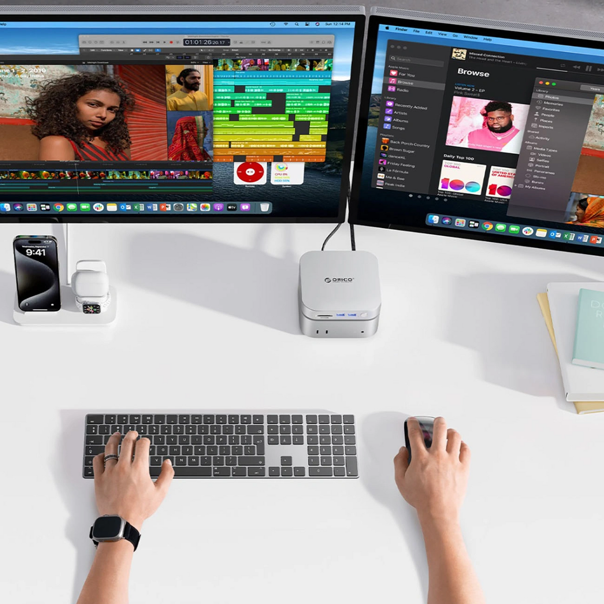 Πολυλειτουργικός Hub Orico MiniLink M49P για Apple Mac Mini M4 / Mini M4 Pro, 9σε1, Ασημί