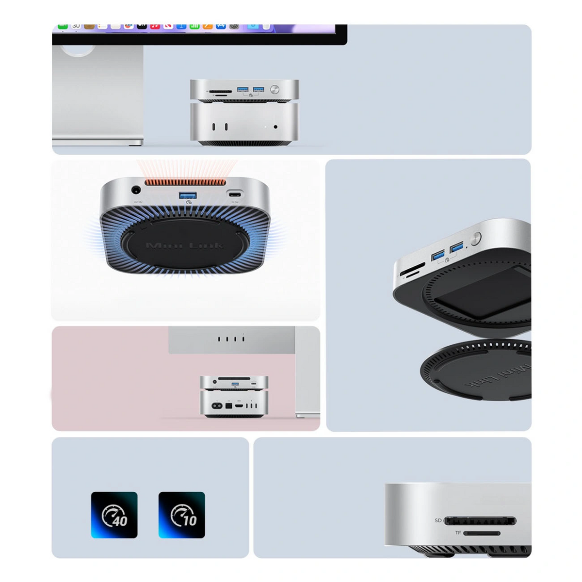Πολυλειτουργικός Hub Orico MiniLink M49P για Apple Mac Mini M4 / Mini M4 Pro, 9σε1, Ασημί