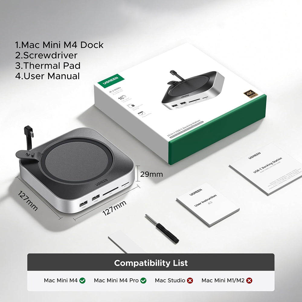 Πολυλειτουργικός Hub UGREEN CM841A (95094) για Apple Mac Mini M4 / Mini M4 Pro, 10σε1, Γκρι