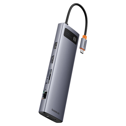 Hub USB-C Baseus Metal Gleam, 3 x USB-A 3.0 - 1 x USB-A - 1 x USB-C - 1 x HDMI - 1 x VGA - 1 x Jack 3.5mm - 1 x RJ45 - 1 x SD - 1 x microSD, Γκρι
