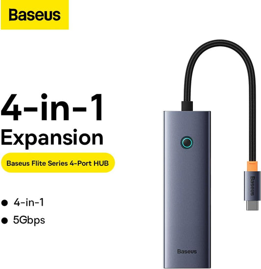 Hub USB-C Baseus UltraJoy, 3 x USB-A 3.0 - 1 x RJ45, Γκρι B0005280A813-00