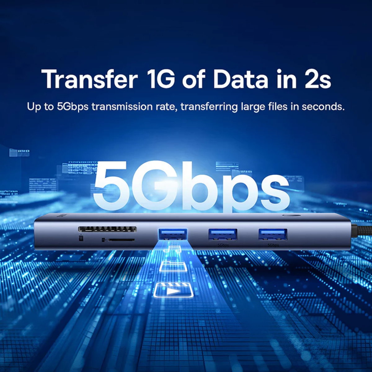 Hub USB-C Baseus UltraJoy, 3 x USB-A 3.0 - 1 x USB-C - 1 x HDMI - 1 x VGA - 1 x Jack 3.5mm - 1 x RJ45 - 1 x SD - 1 x microSD, Γκρι B0005280C811-00