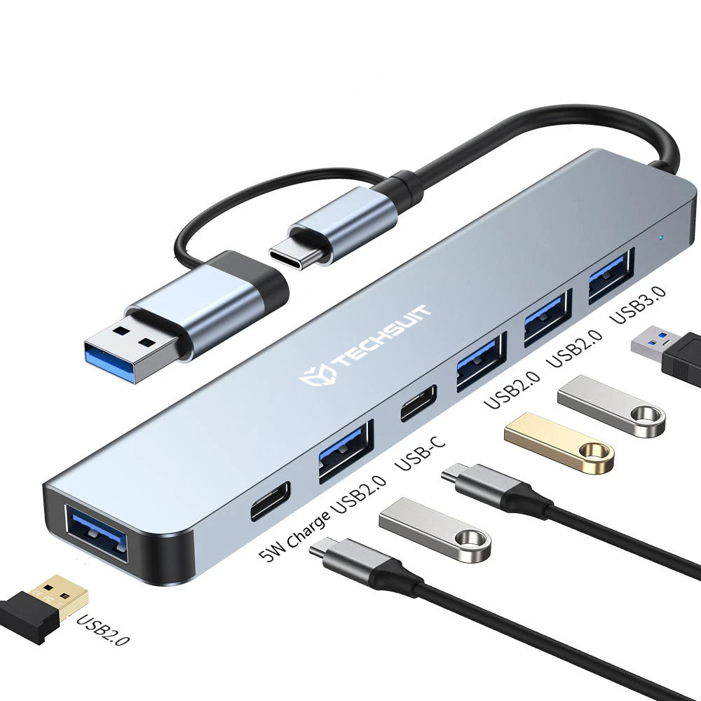 USB / USB-C Techsuit H6 DataBridge Hub, 7in1, Gray
