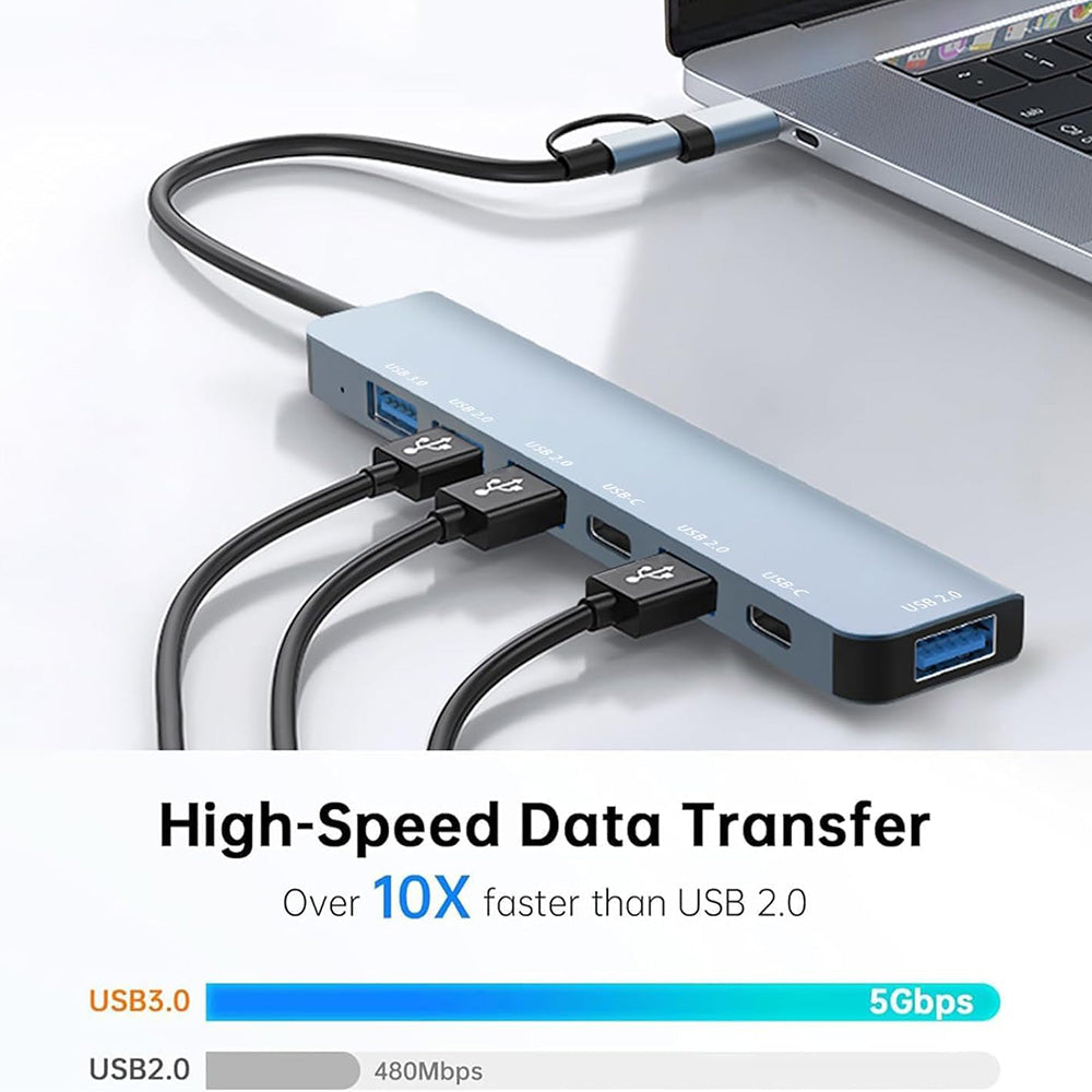 USB / USB-C Techsuit H6 DataBridge Hub, 7in1, Gray