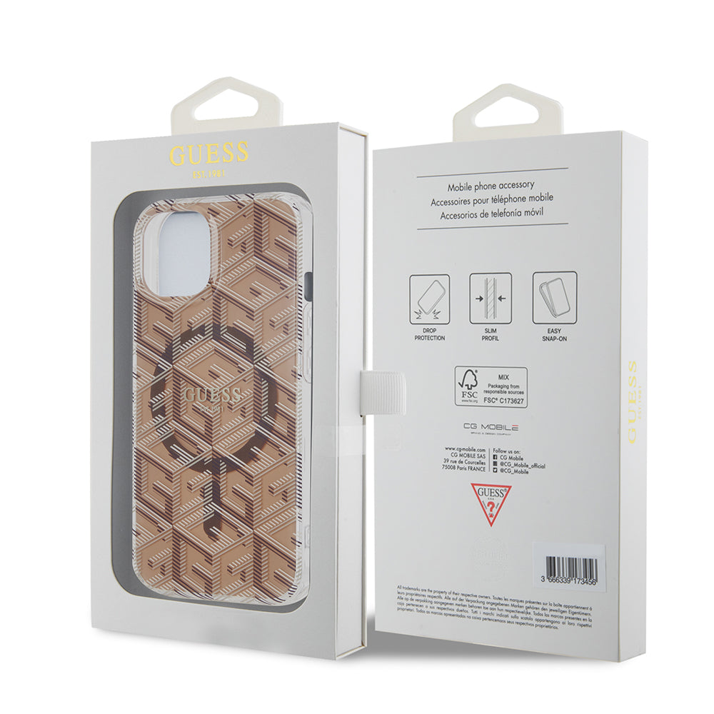 Θήκη MagSafe για Apple iPhone 15, Guess, IML Gcube, Καφέ