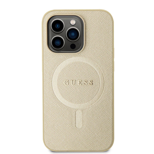 Θήκη MagSafe για Apple iPhone 15 Pro, Guess, Saffiano, Μπεζ